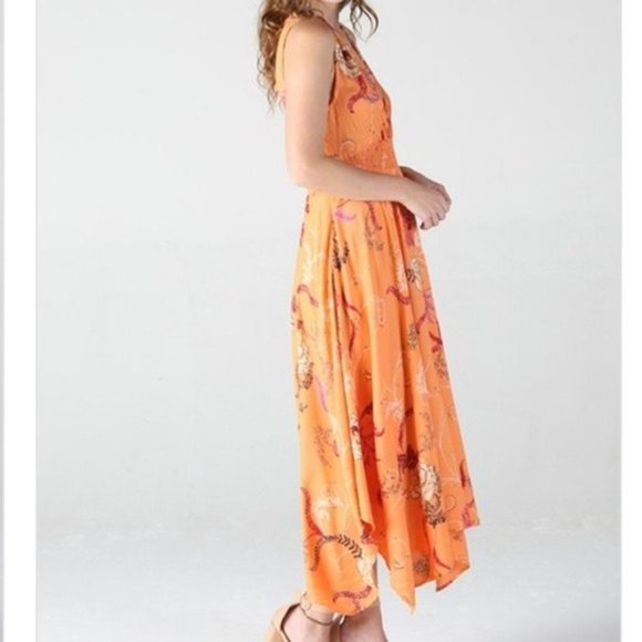 Orange Floral Hanky Hem Midi Dress - Picture 12 of 13